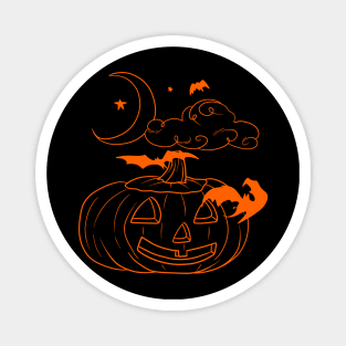 Pumpkin Moon Stars and Bats Orange Line Design Magnet